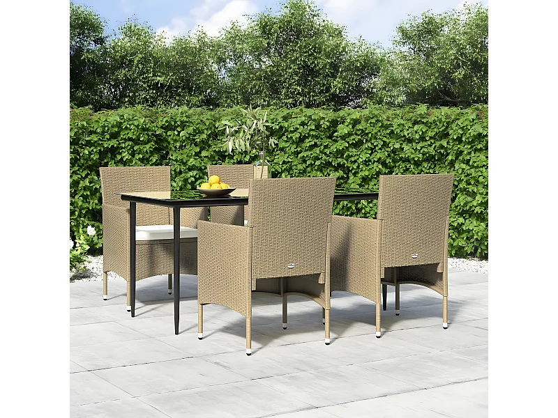 5-tlg. Garten-Essgruppe,Gartensitzgruppe mit Kissen Beige und Schwarz -gkd19160