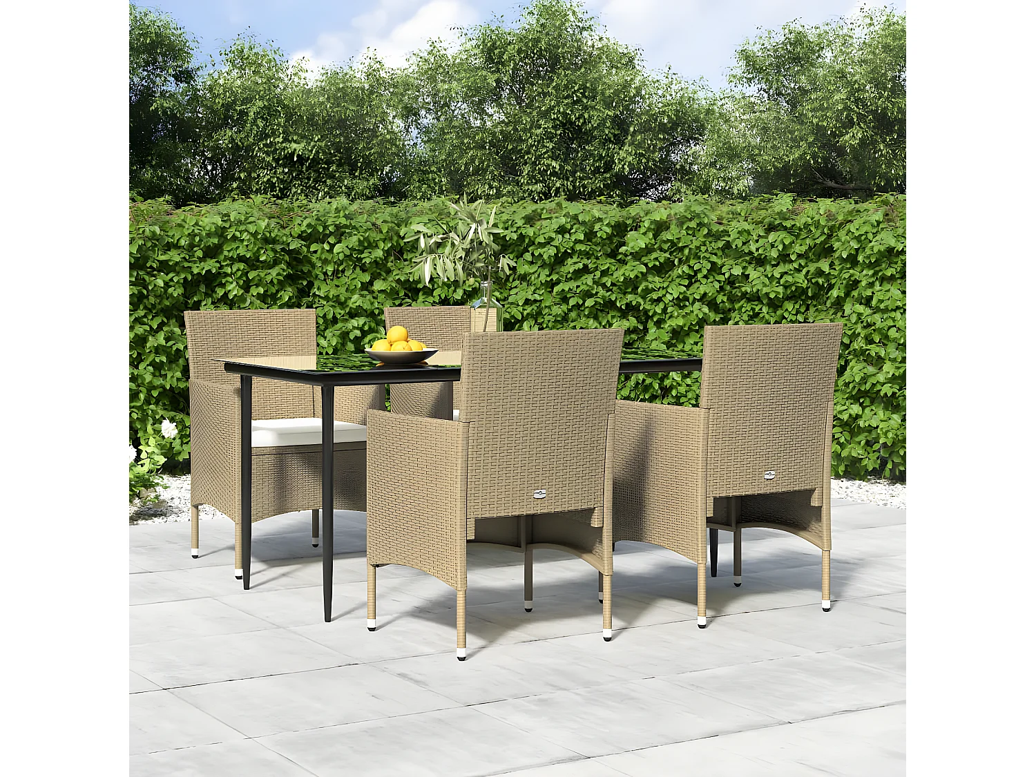 5-tlg. Garten-Essgruppe,Gartensitzgruppe mit Kissen Beige und Schwarz -gkd19160