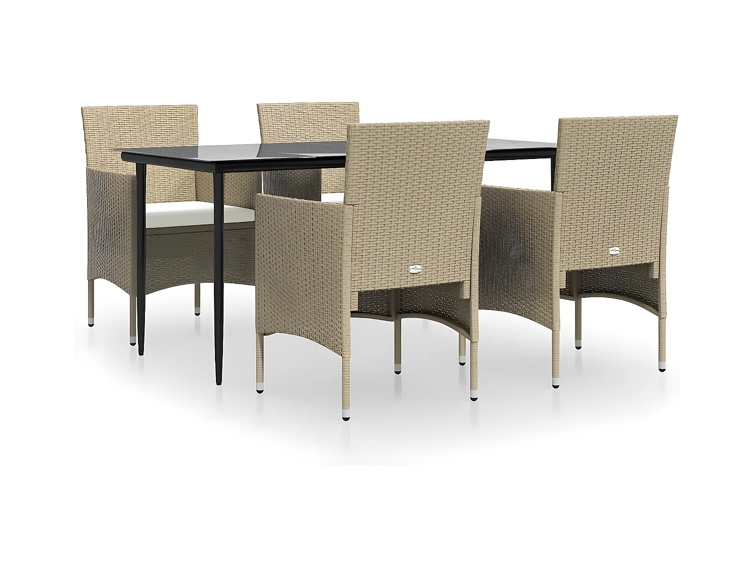 5-tlg. Garten-Essgruppe,Gartensitzgruppe mit Kissen Beige und Schwarz -gkd19160