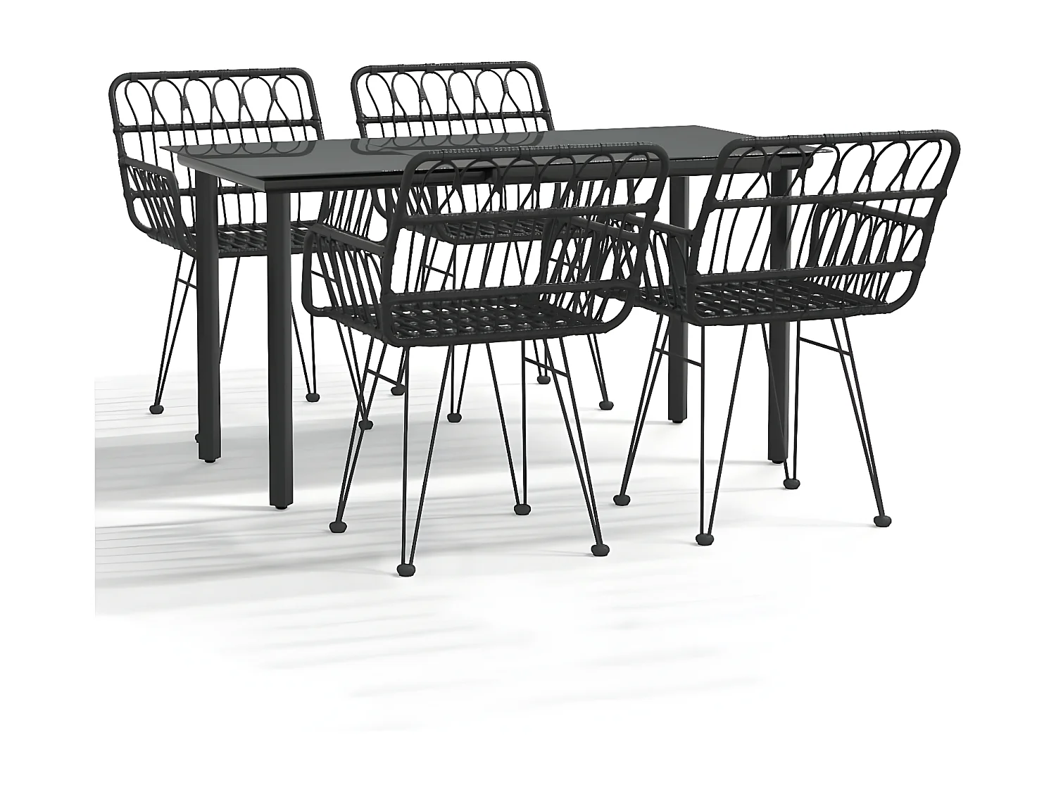 5-tlg. Garten-Essgruppe,Gartensitzgruppe Schwarz Poly Rattan -gkd65408