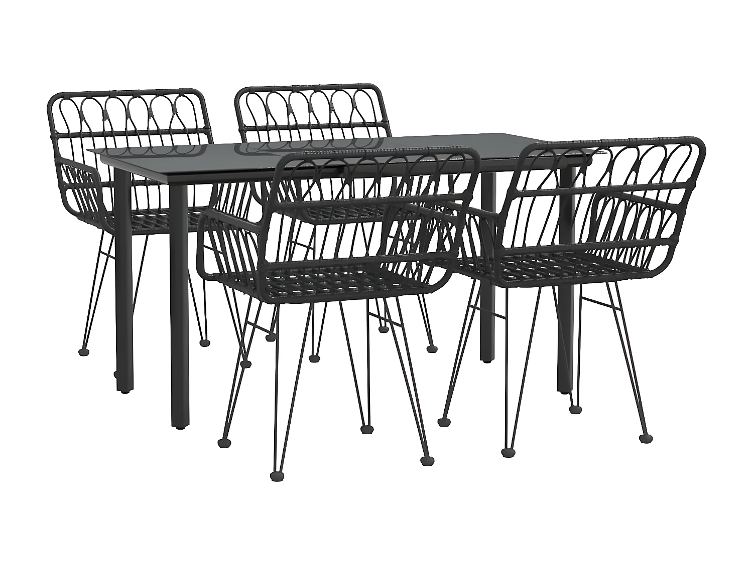 5-tlg. Garten-Essgruppe,Gartensitzgruppe Schwarz Poly Rattan -gkd65408