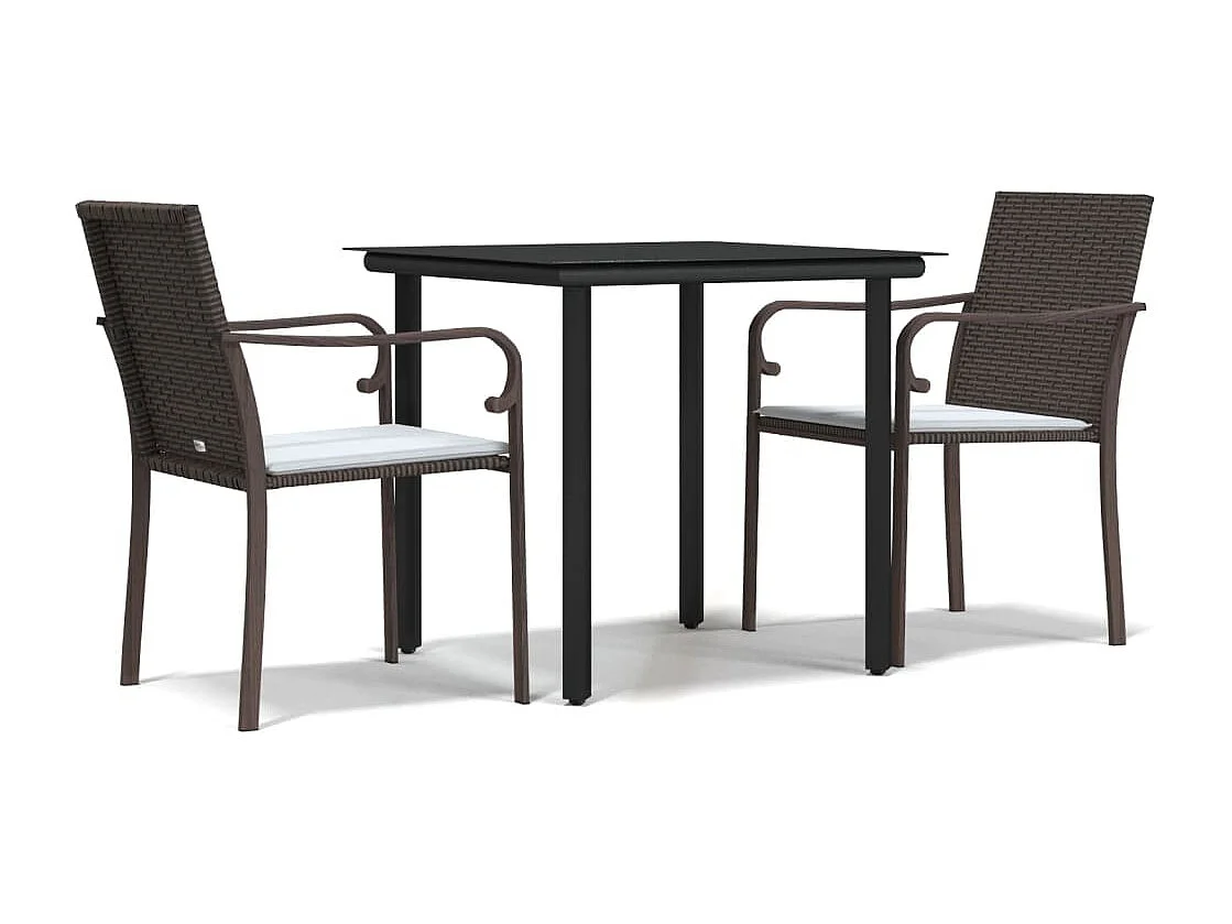 Ensemble à manger de jardin 3 pcs coussins résine tressée acier BE56136