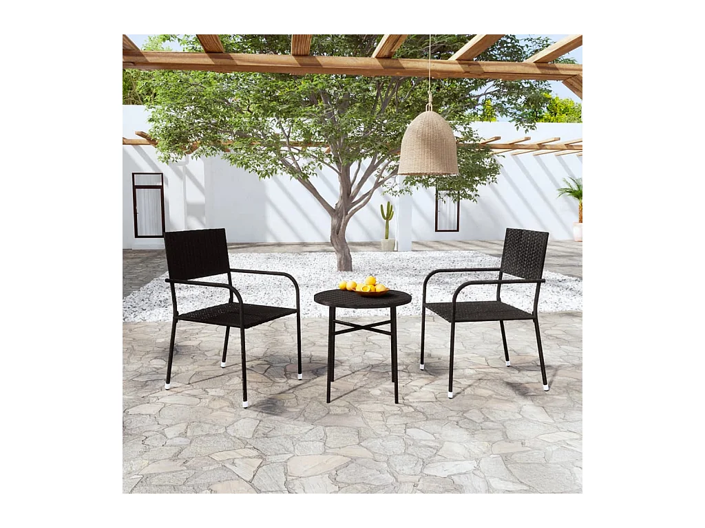 Salle à manger de jardin 3 pcs Résine tressée Noir BE83658