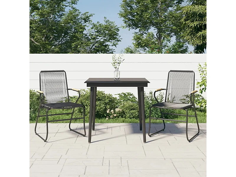 Comedor de jardín 3 piezas ratán PVC negro YOE98833