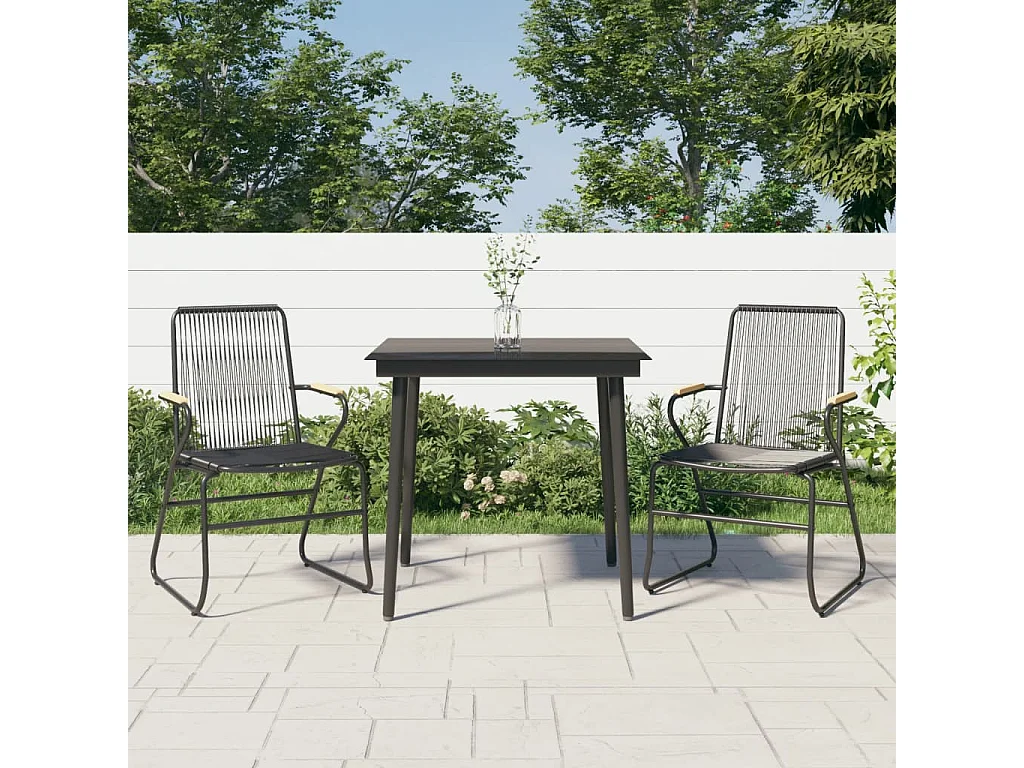 Ensemble à manger de jardin 3 pcs noir rotin PVC BE63403