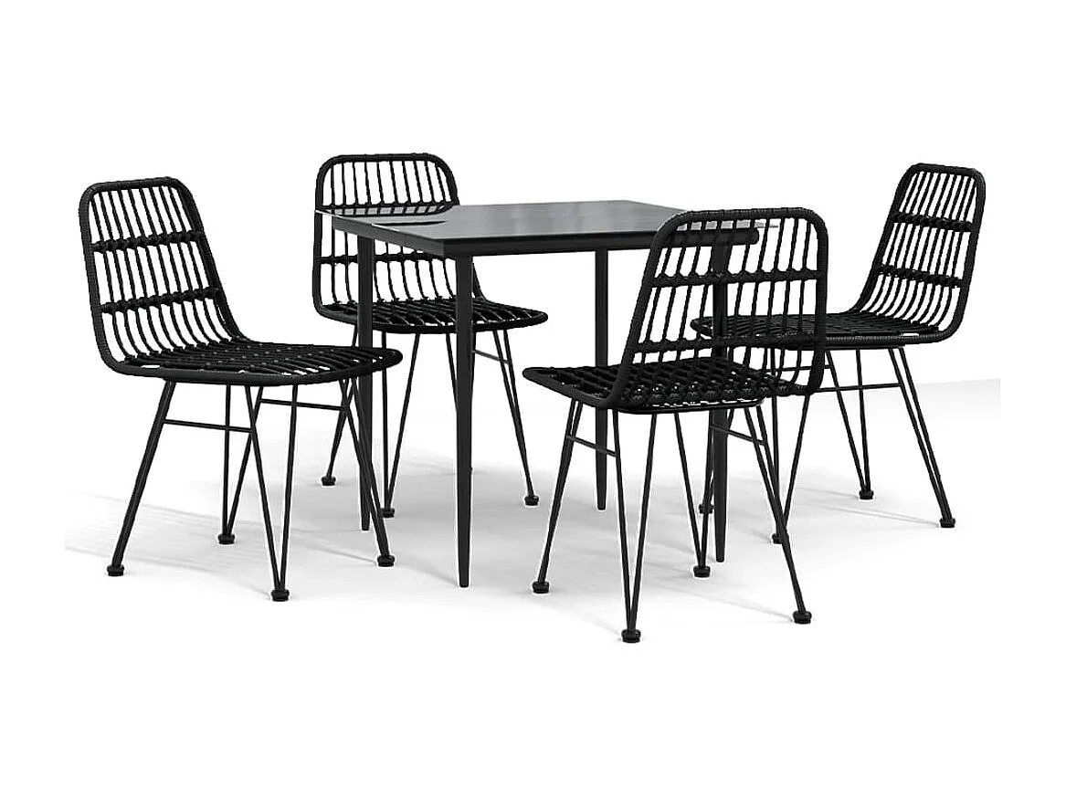 5-tlg. Garten-Essgruppe,Gartensitzgruppe Schwarz Poly Rattan -gkd56004