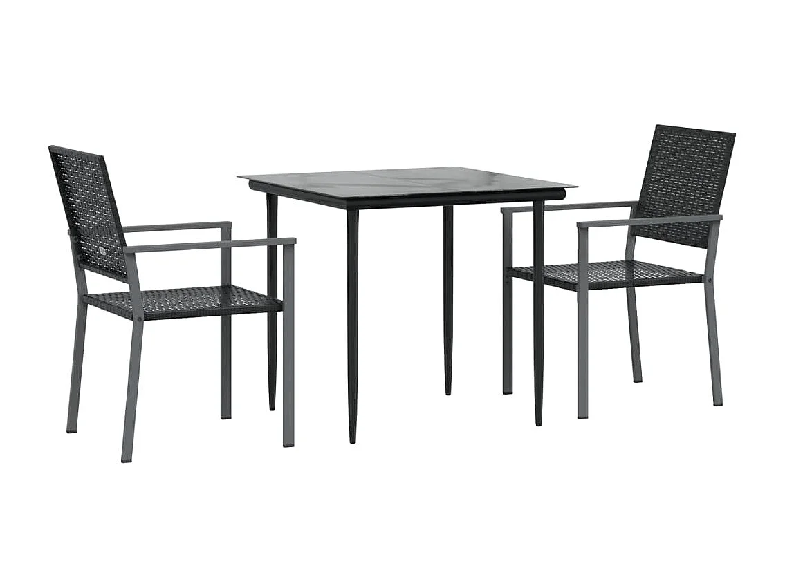 3 pcs conjunto de jantar p/ jardim vime PE e aço PT234006