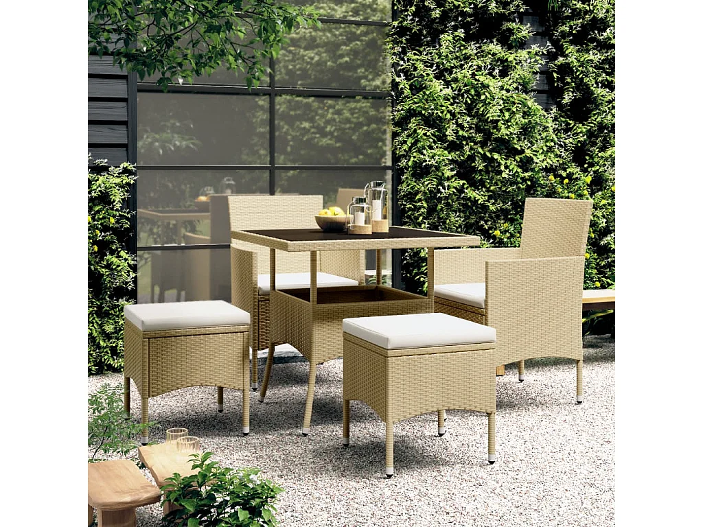 5-tlg. Garten-Essgruppe,Gartensitzgruppe Poly Rattan Beige -gkd39282