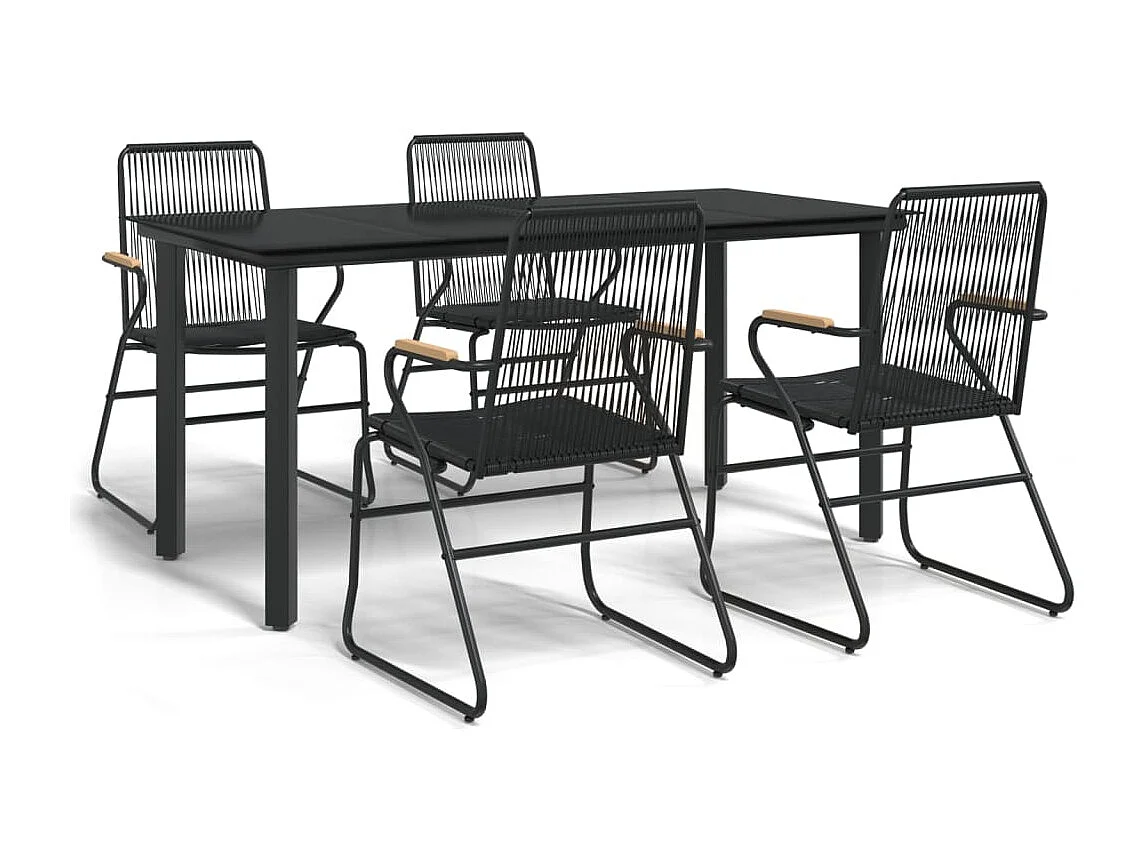 5-tlg. Garten-Essgruppe,Gartensitzgruppe Schwarz PVC Rattan -gkd37874