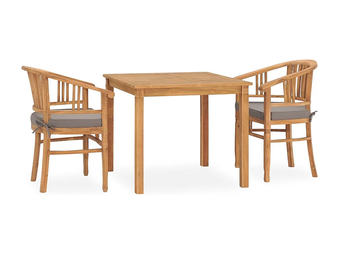 Ensemble de salle à manger de jardin 3 pcs avec coussins Teck BE86061