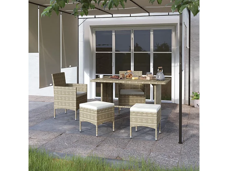 4-delige Tuinstoelen- en voetenbankenset poly rattan beige NL368057