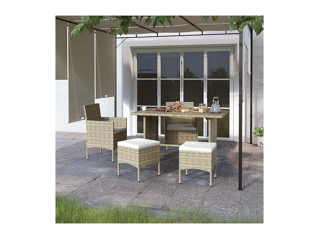 Jeu de chaise et tabouret de jardin 4 pcs Résine tressée Beige REO11482