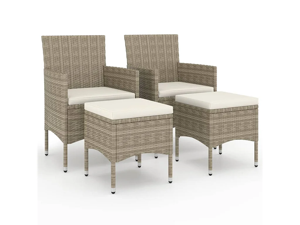 4 pcs conjunto de cadeiras e bancos de jardim vime PE bege PT940689