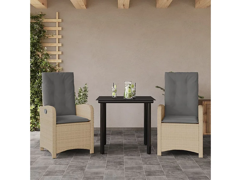 Comedor de jardín 3 pzas con cojines ratán sintético beige YOE43201