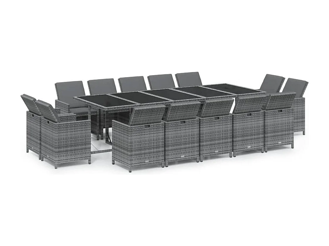 Ensemble à dîner de jardin coussins 15 pcs Résine tressée Gris BE71244