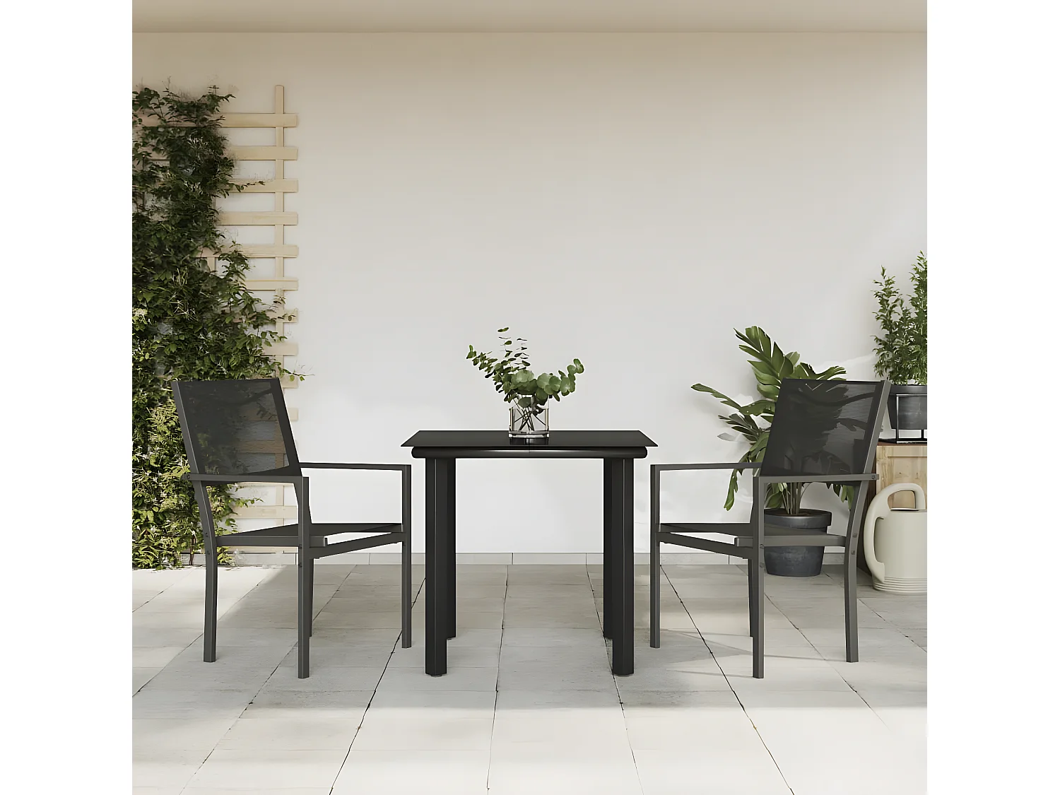 Ensemble à manger de jardin 3 pcs noir textilène et acier BE52323