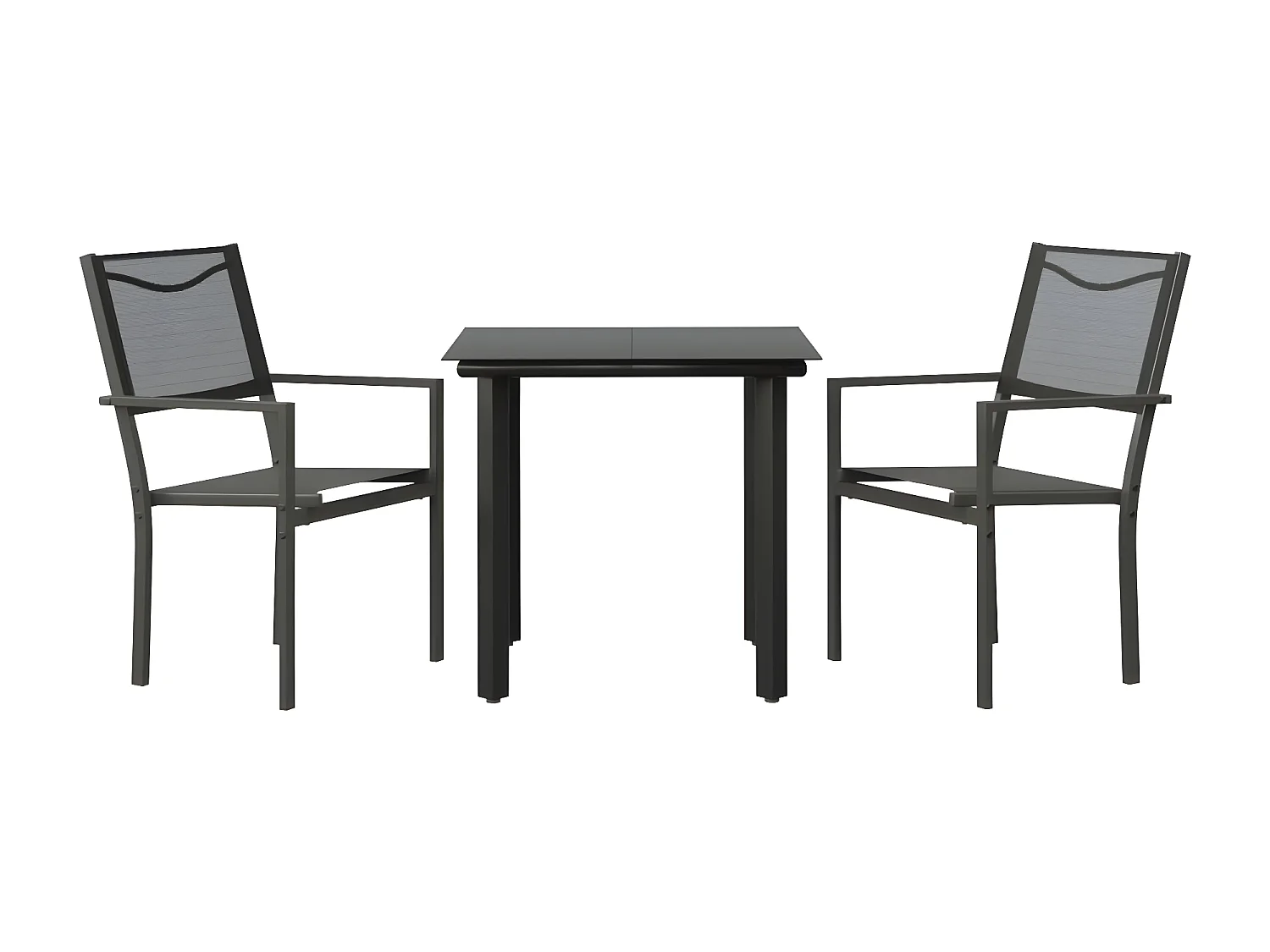 3-tlg. Garten-Essgruppe,Gartensitzgruppe Schwarz Stahl und Textilene -gkd24426