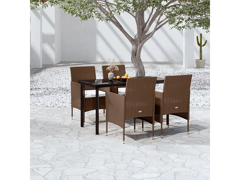 5-tlg. Garten-Essgruppe,Gartensitzgruppe mit Kissen Braun und Schwarz -gkd92864