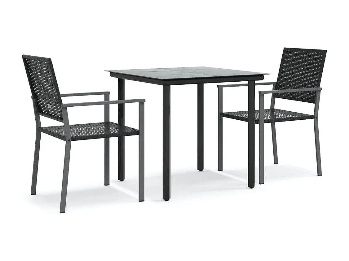 3 pcs conjunto de jantar p/ jardim vime PE e aço PT670938