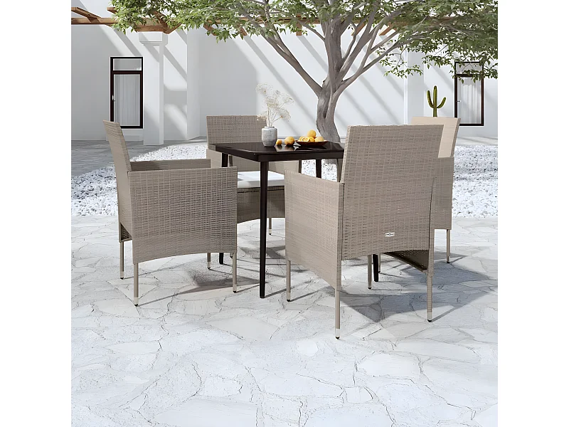 5-tlg. Garten-Essgruppe,Gartensitzgruppe mit Kissen Beige und Schwarz -gkd95306