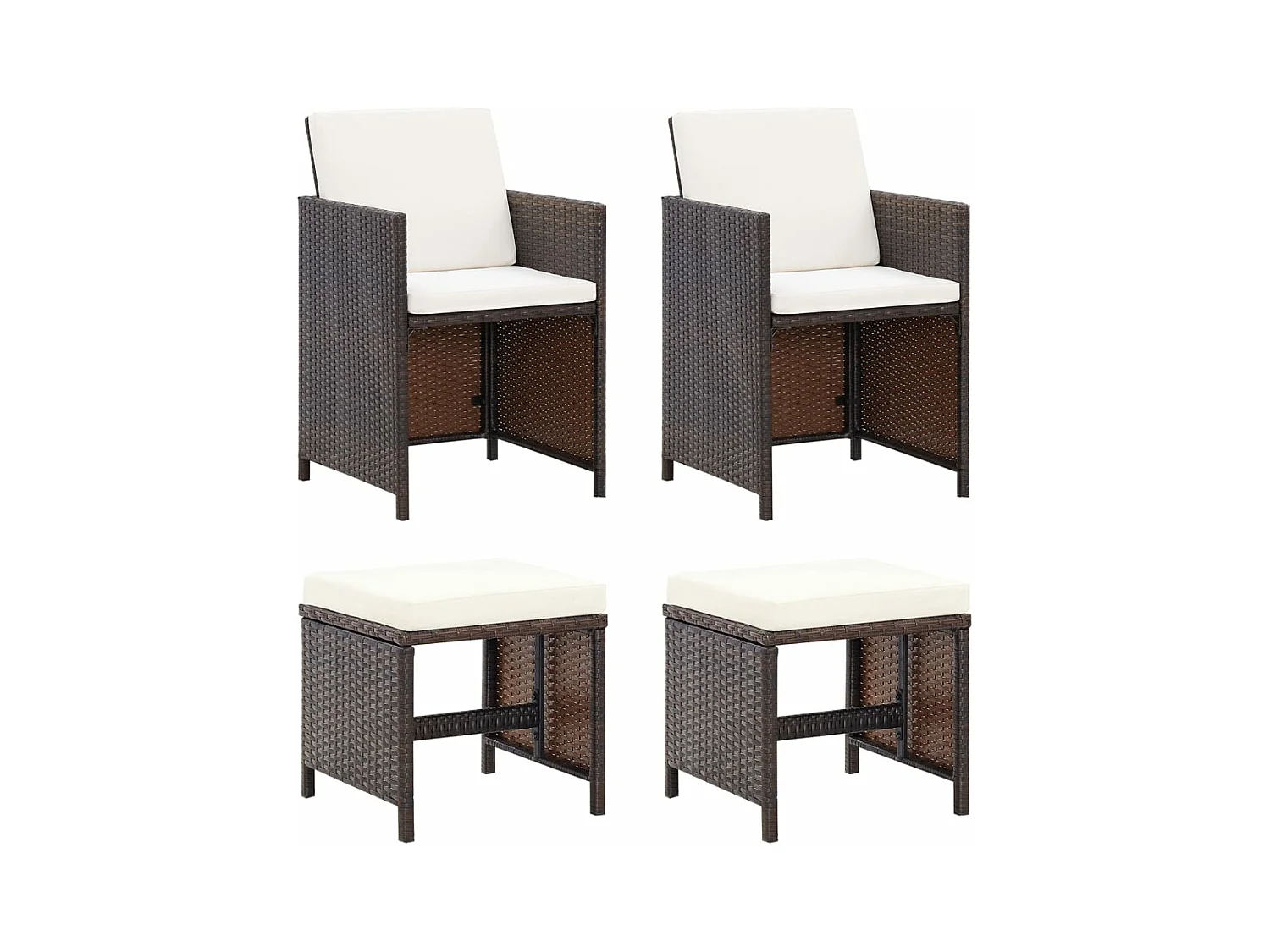 Jeu de chaise et tabouret de jardin 4 pcs Résine tressée Marron REO74270