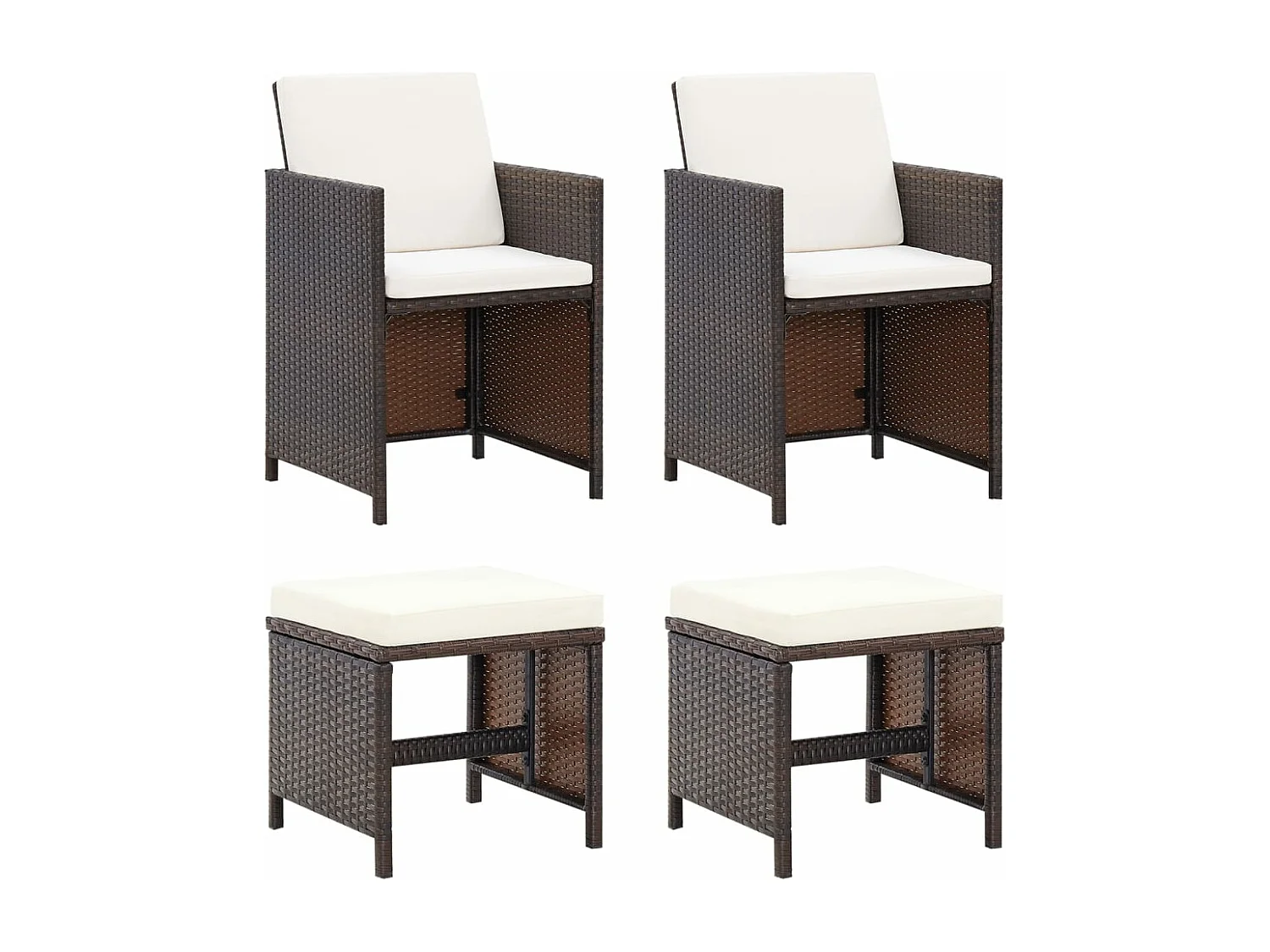 Jeu de chaise et tabouret de jardin 4 pcs Résine tressée Marron REO74270