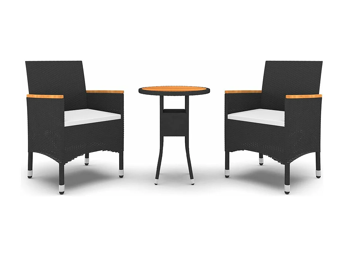 3-tlg. Garten-Essgruppe,Gartensitzgruppe Poly Rattan Schwarz -gkd16037