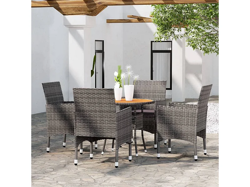5-tlg. Garten-Essgruppe,Gartensitzgruppe Poly Rattan Grau -gkd50955
