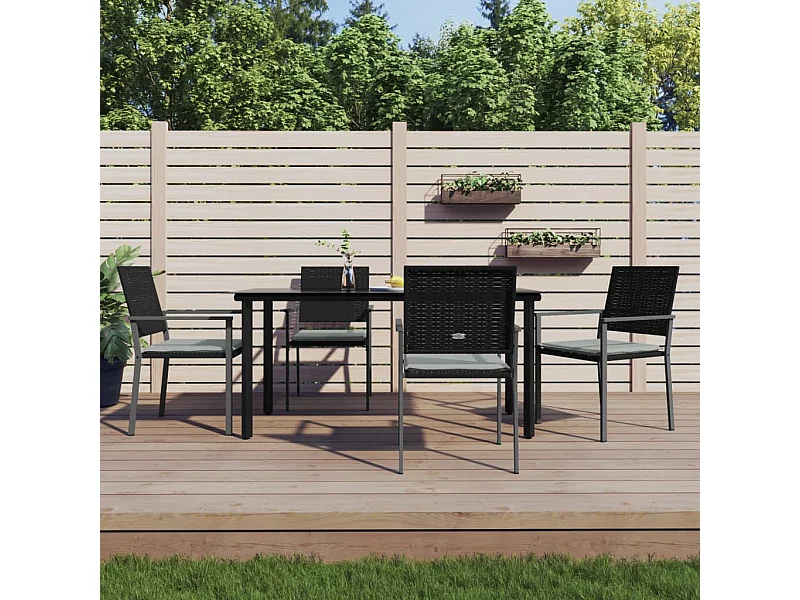 5 pcs conjunto de jantar p/ jardim c/ almofadões vime PE e aço PT944988