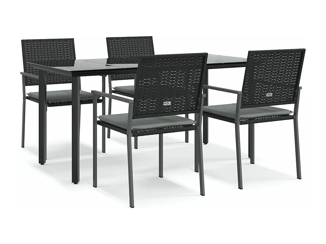 5 pcs conjunto de jantar p/ jardim c/ almofadões vime PE e aço PT944988