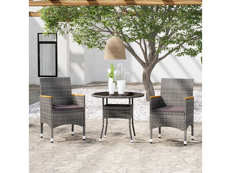 3-delige Tuinset poly rattan grijs NL597475