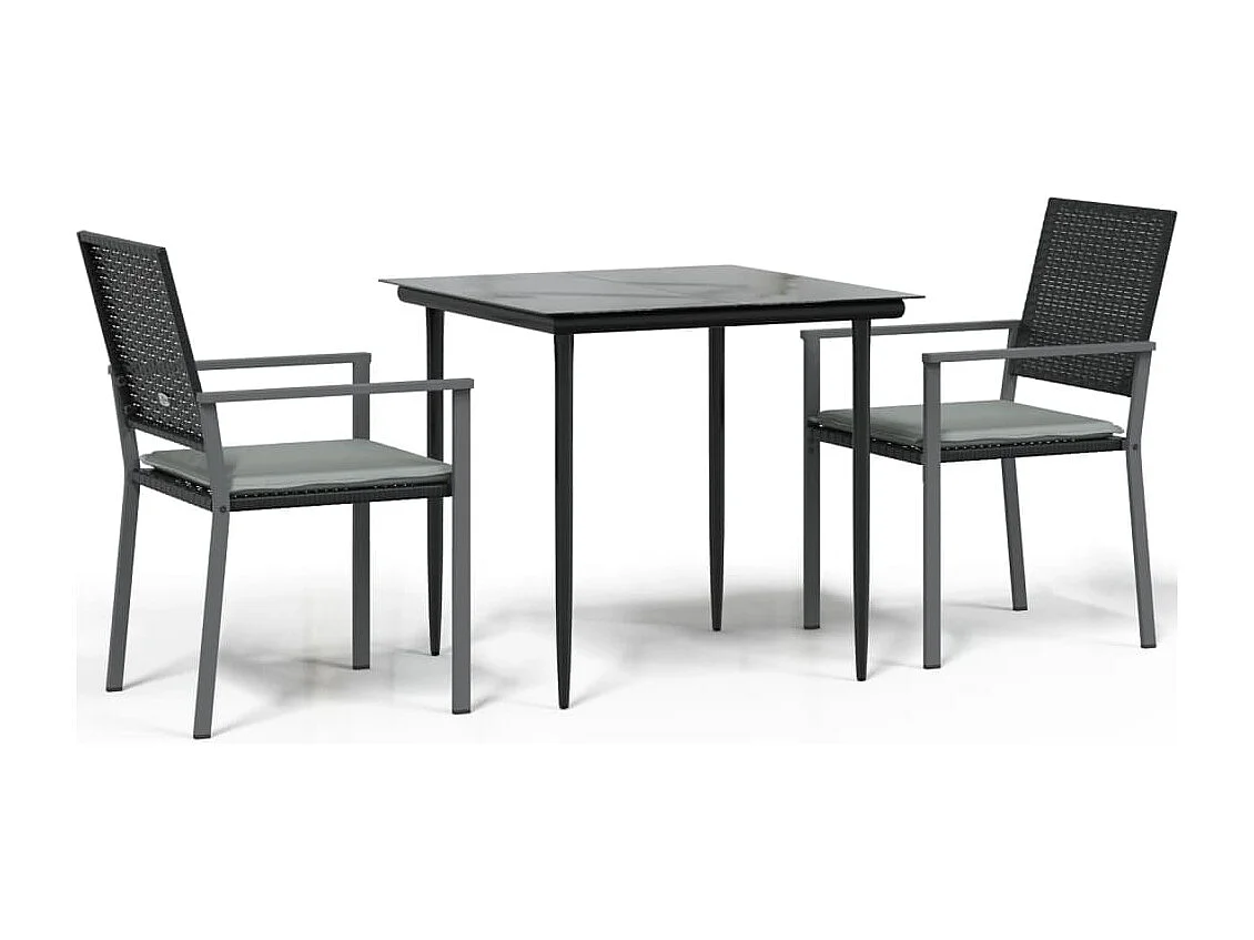 Ensemble à manger de jardin 3 pcs coussins résine tressée acier BE48680
