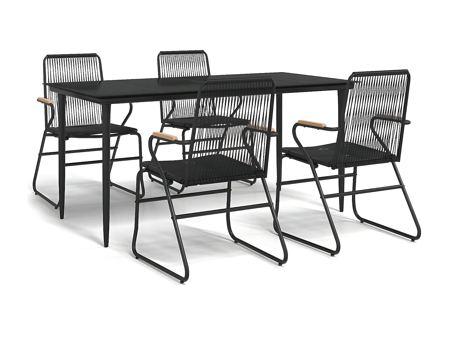 5-tlg. Garten-Essgruppe,Gartensitzgruppe Schwarz PVC Rattan -gkd21322