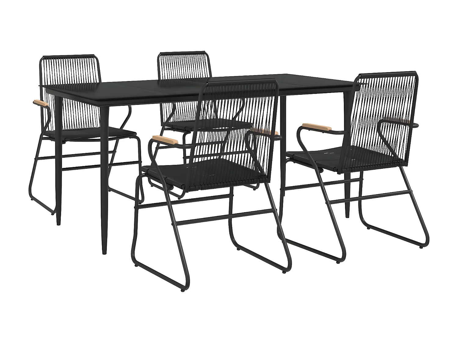 5-tlg. Garten-Essgruppe,Gartensitzgruppe Schwarz PVC Rattan -gkd21322