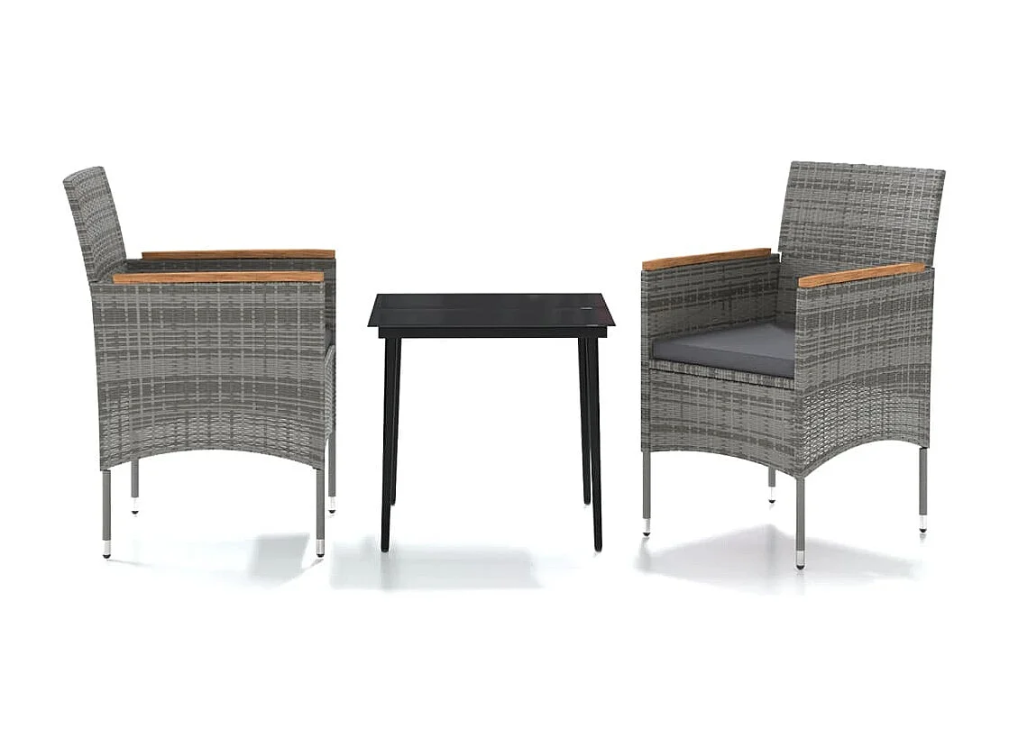 Salle à manger de jardin avec coussins 3 pcs Gris et noir GFDF45360