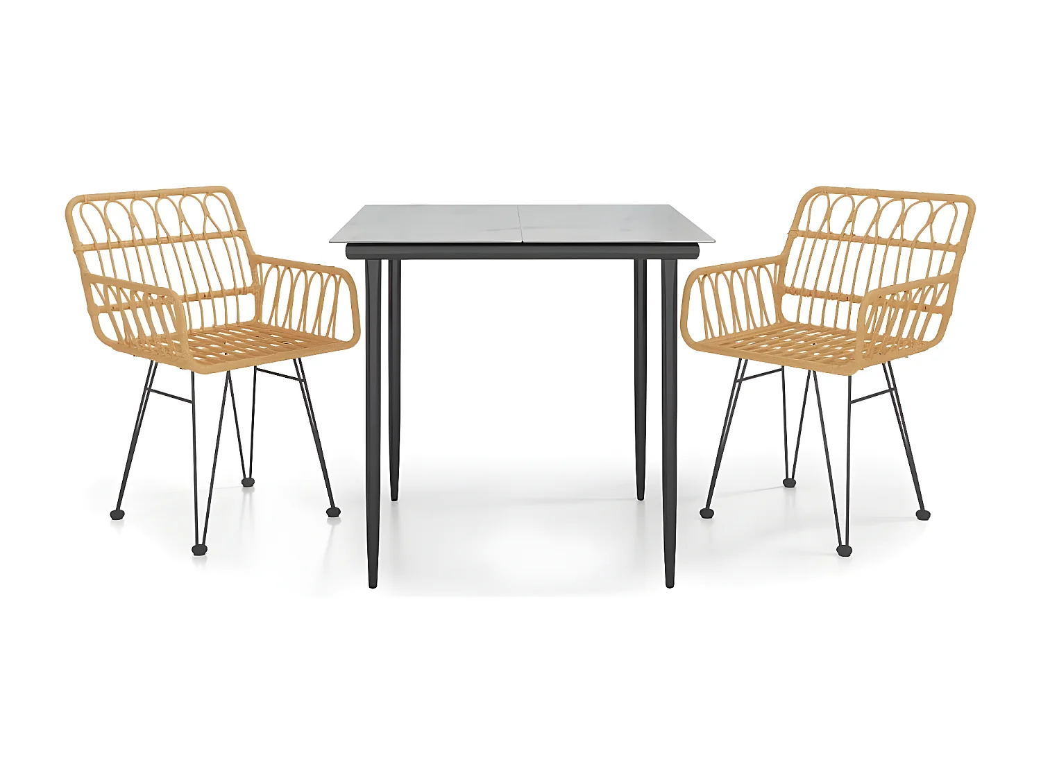 3-tlg. Garten-Essgruppe,Gartensitzgruppe Poly Rattan -gkd31257