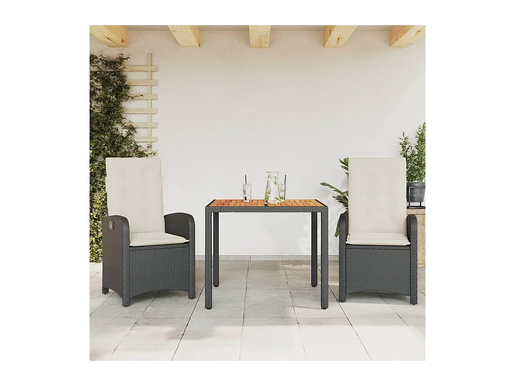 Ensemble à manger de jardin avec coussins 3 pcs Noir BE93864