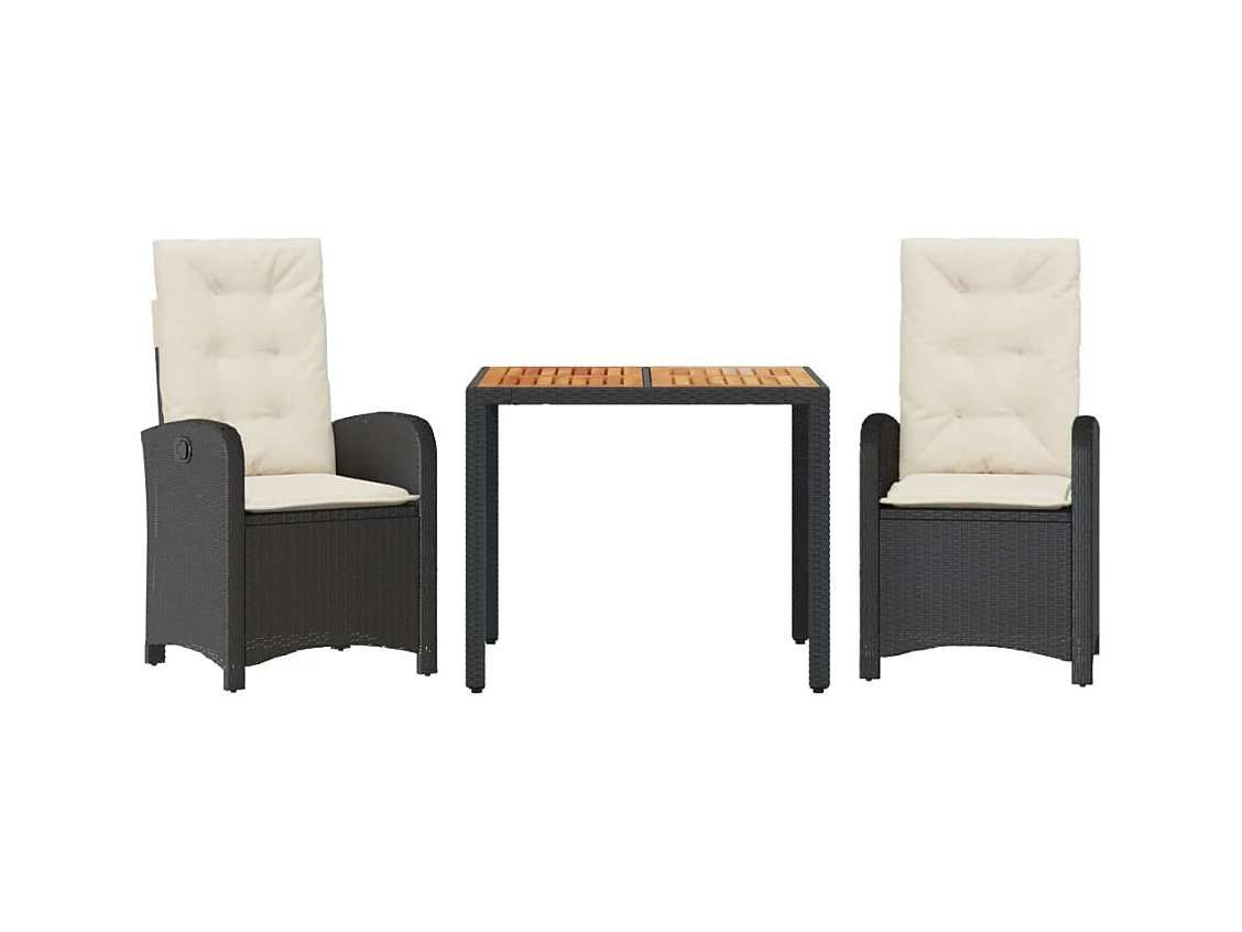 3-tlg. Garten-Essgruppe,Gartensitzgruppe mit Kissen Schwarz Poly Rattan -gkd91298