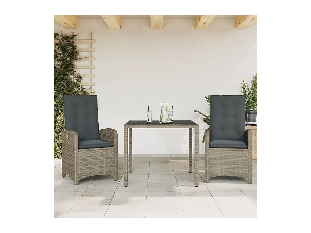 Ensemble à manger de jardin 3 pcs coussins gris résine tressée BE12250