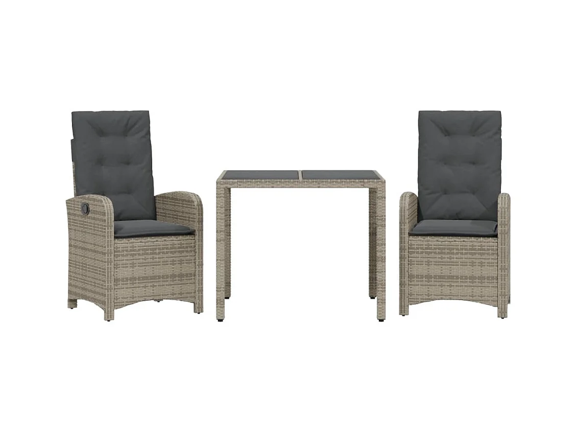 3-tlg. Garten-Essgruppe,Gartensitzgruppe mit Kissen Grau Poly Rattan -gkd14642