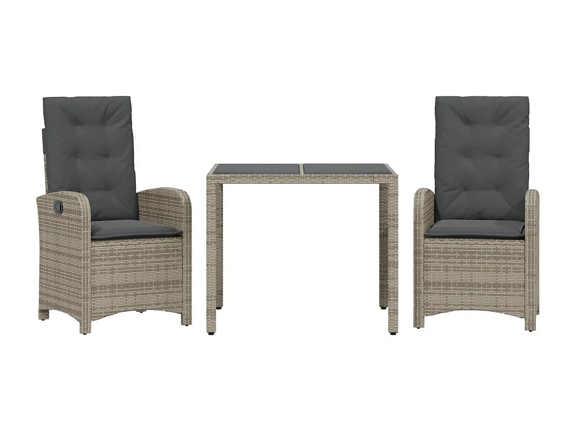 Ensemble à manger de jardin 3 pcs coussins gris résine tressée BE12250