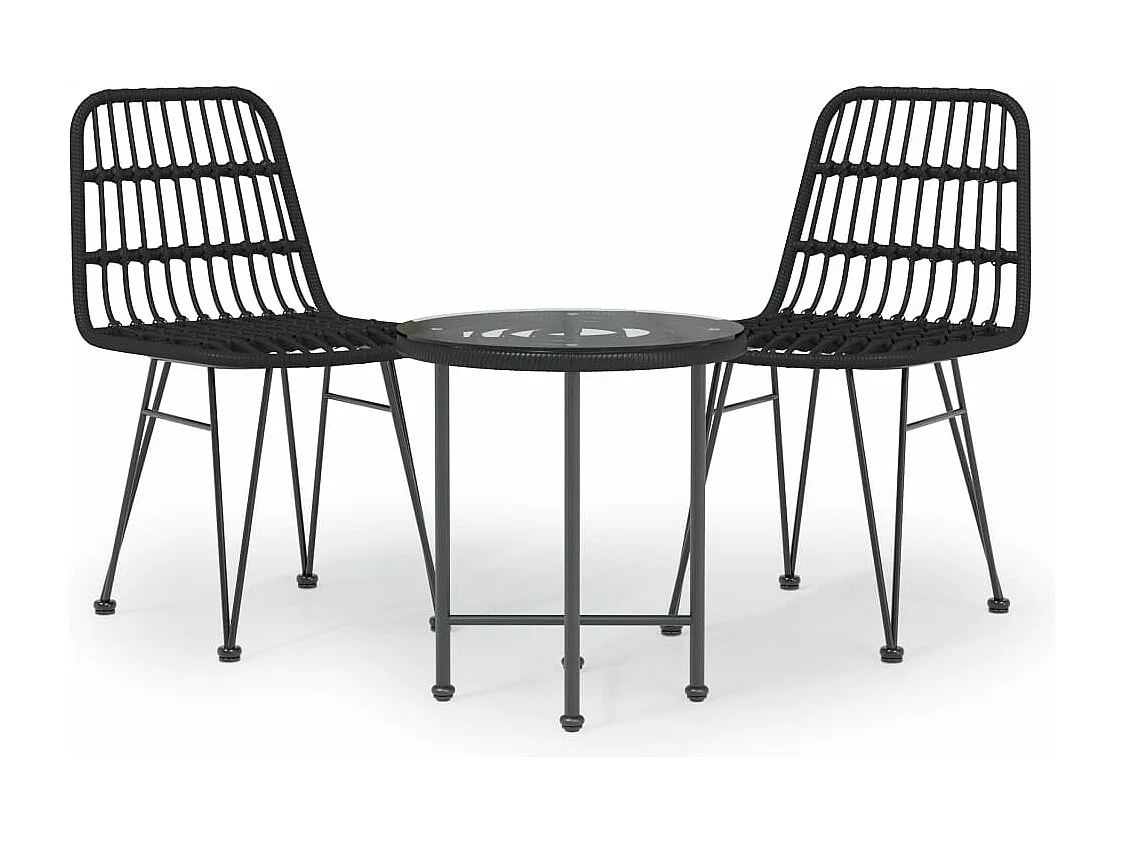 3-tlg. Garten-Essgruppe,Gartensitzgruppe Schwarz Poly Rattan -gkd36764