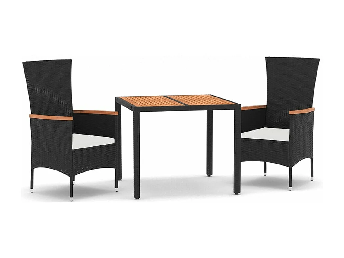 Comedor de jardín 3 pzas con cojines ratán sintético negro YOE14455