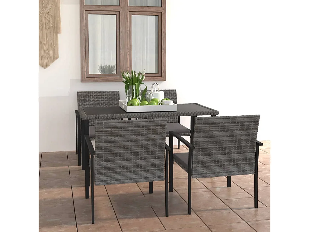 5 pcs conjunto de jantar para jardim vime PE cinzento PT887488