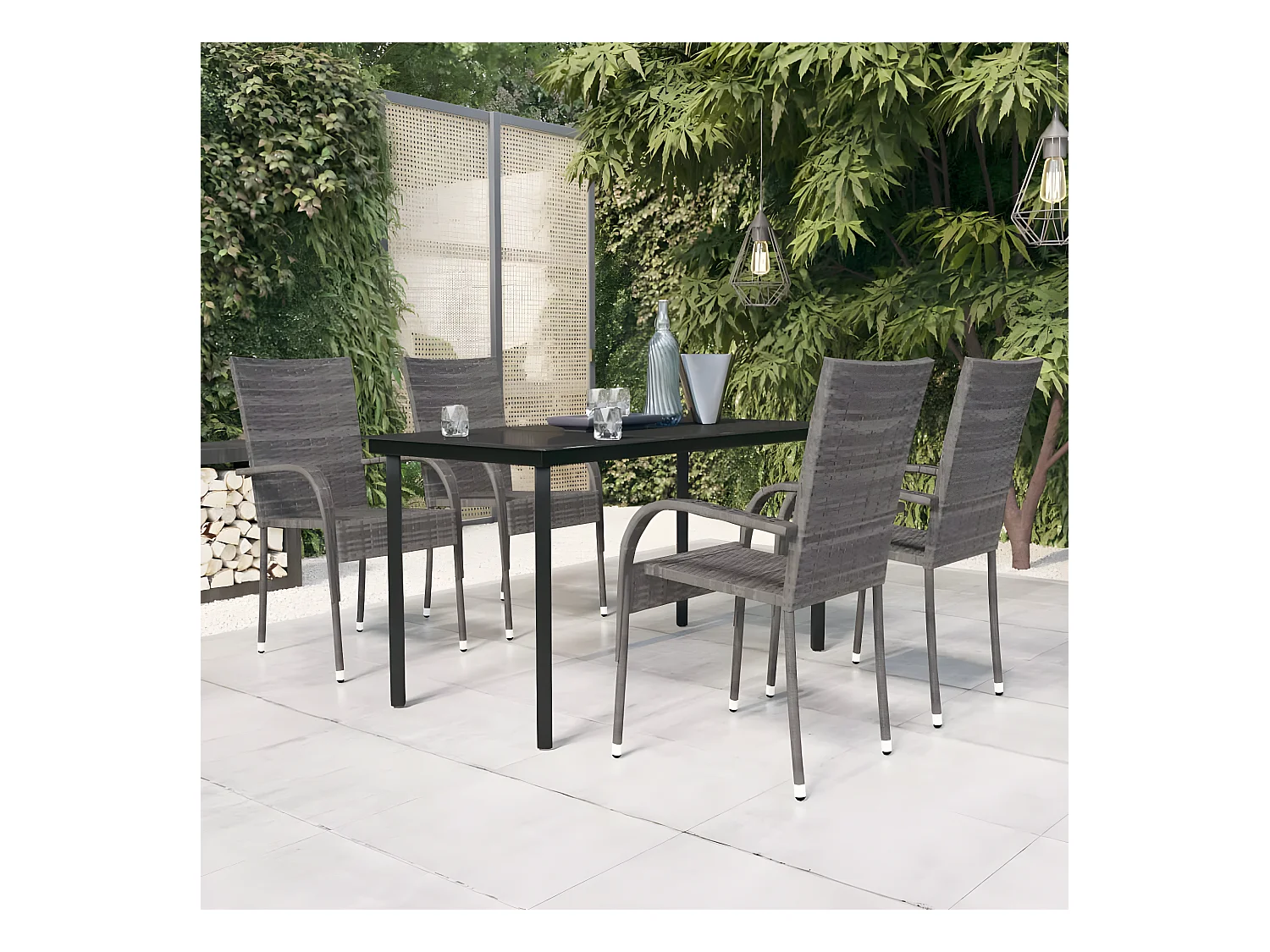 5-delige Tuinset grijs en zwart NL237663