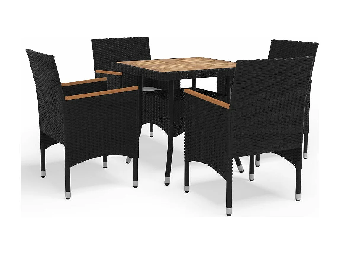 Ensemble à dîner de jardin 5 pcs Noir Résine tressée et acacia BE32837