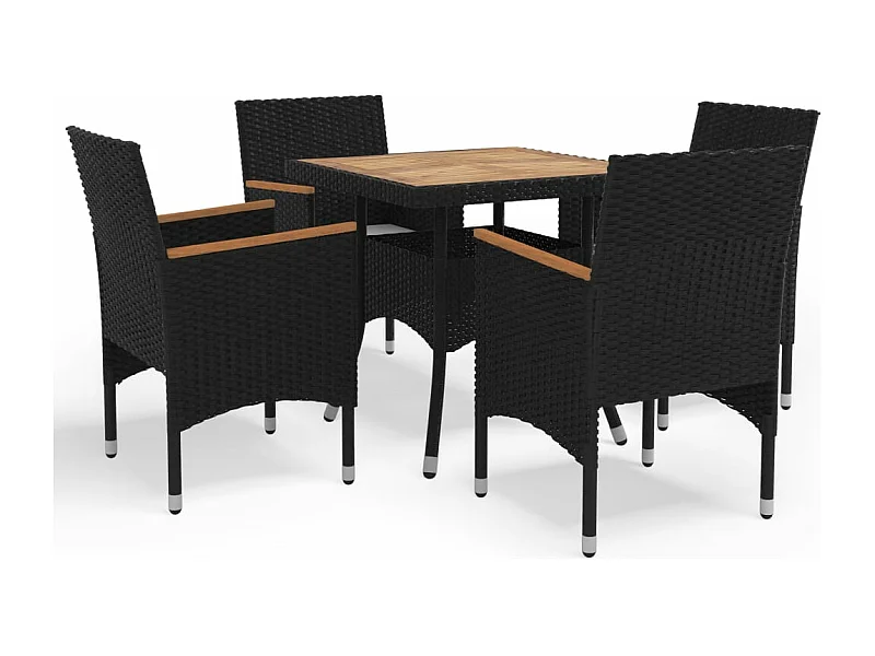 Ensemble à dîner de jardin 5 pcs Noir Résine tressée et acacia BE32837