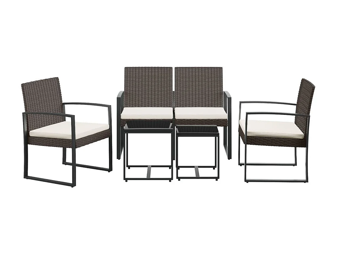 Ensemble à manger de jardin 5 pcs et coussins marron rotin PP BE46445