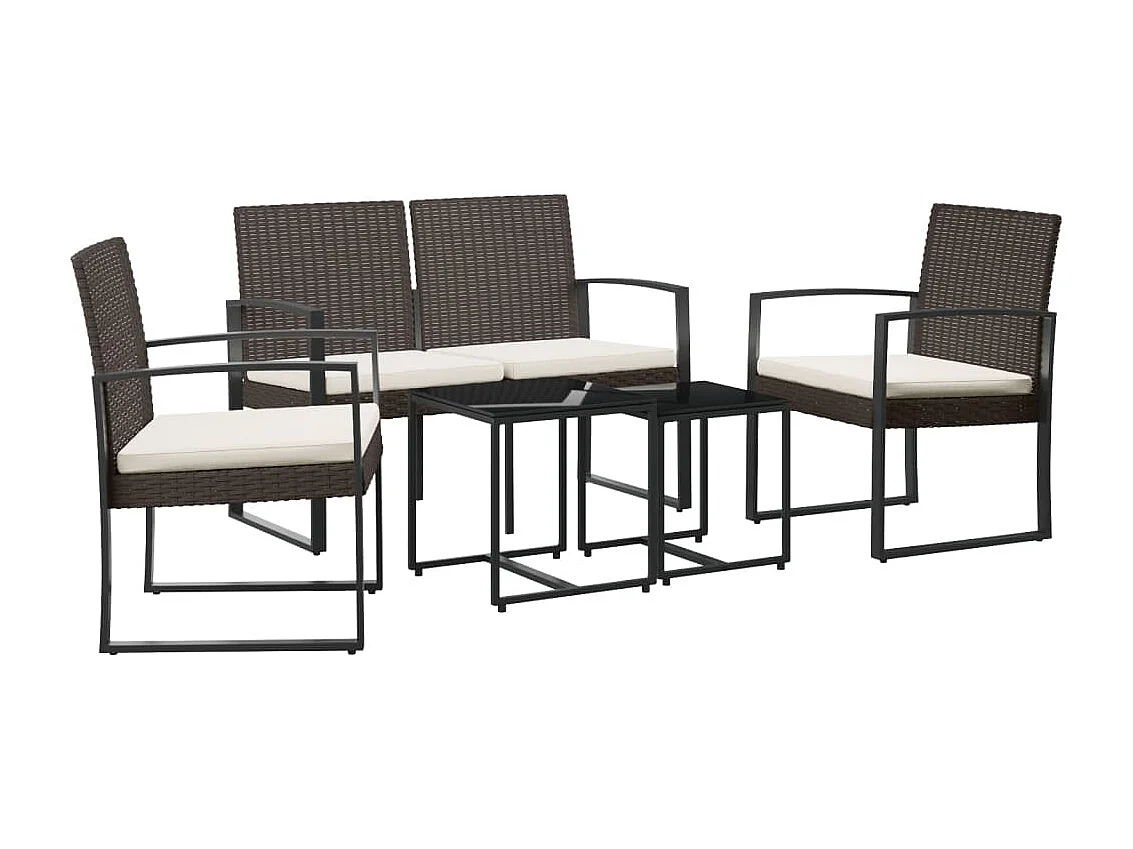 Ensemble à manger de jardin 5 pcs et coussins marron rotin PP BE46445