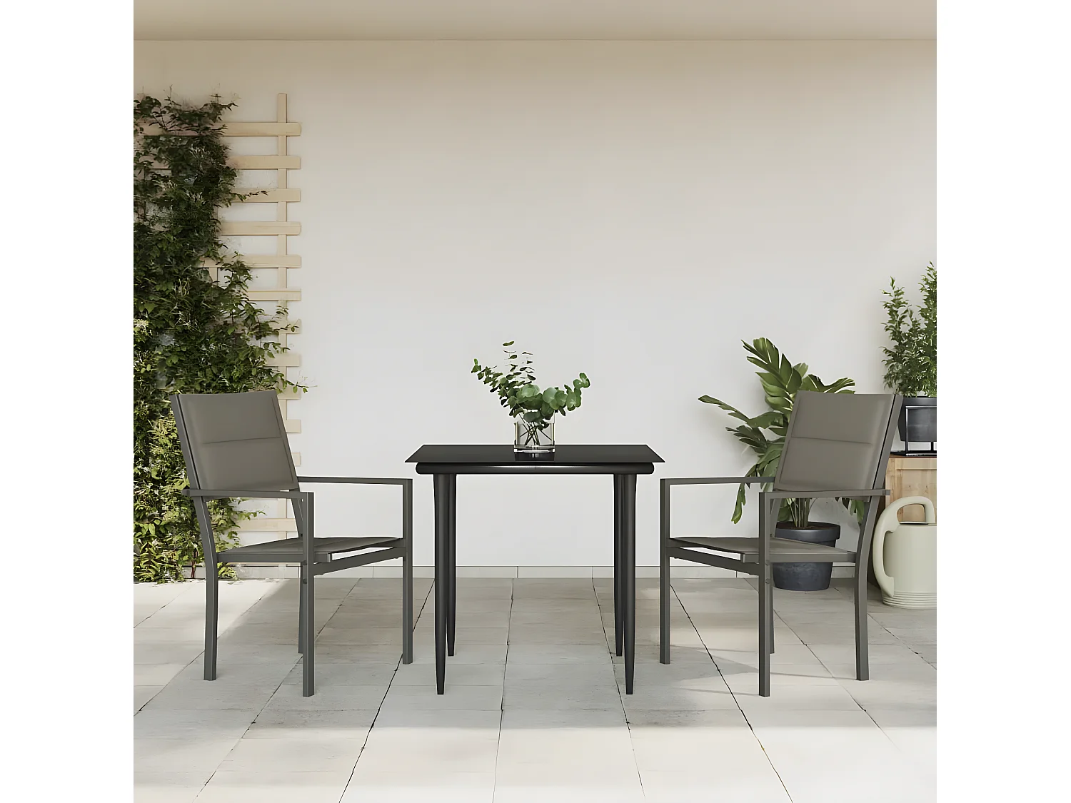 Ensemble à manger de jardin 3 pcs noir textilène et acier BE85204